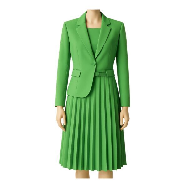 Elegant Women's Set with Blazer and Pleated Skirt – Green