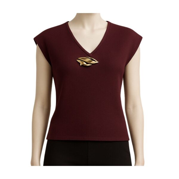 Women's Wine Blouse with Gold Brooch