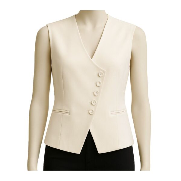 Women's Sleeveless Tailoring Vest Off-White with Asymmetrical Buttons