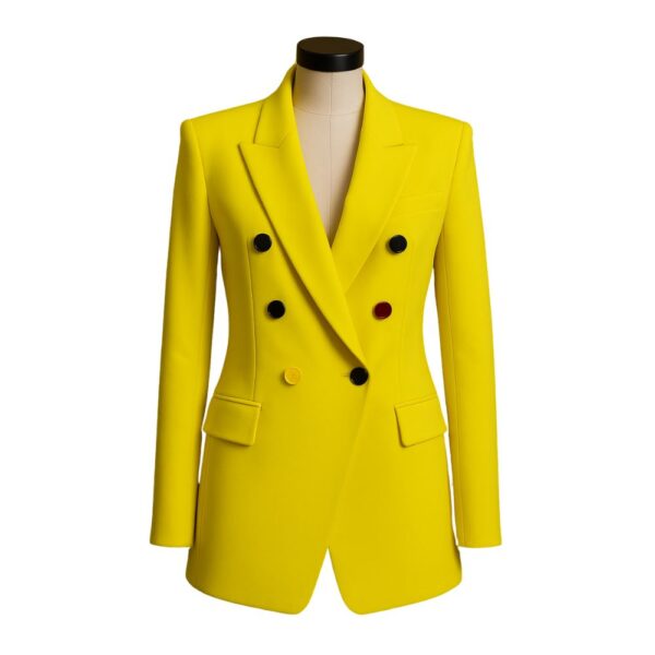 Women's Formal and Elegant Blazer – Yellow with Multicolored Buttons