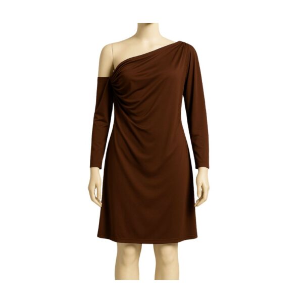 Women's Long Sleeve Asymmetric Dress - Brown Color
