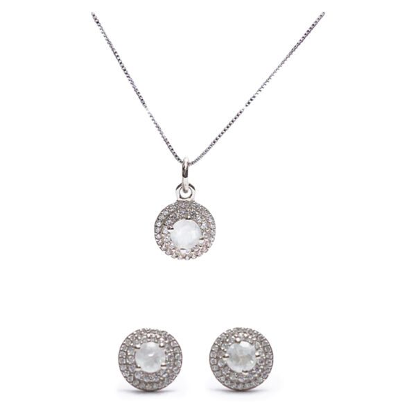 Silver Set: Earrings and necklace with opal stone